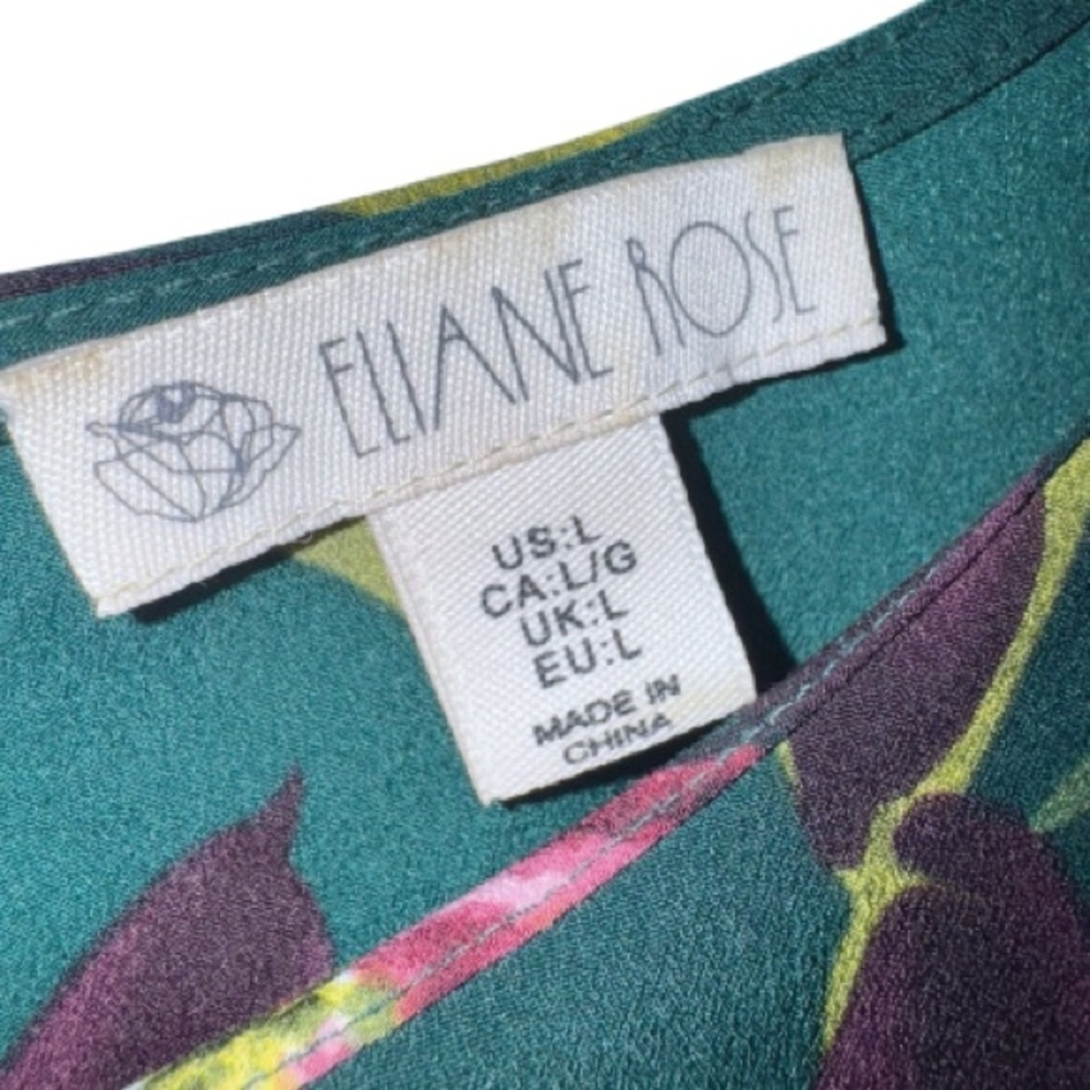 Eliane Rose Green/Pink Floral Blouse Keyhole Back Bell Sleeve Sz Large - Picture 8 of 9